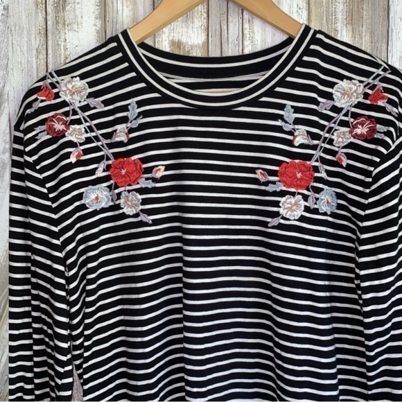 Loft Floral Embroidered Striped Long Sleeve Blouse - Picture 4 of 5